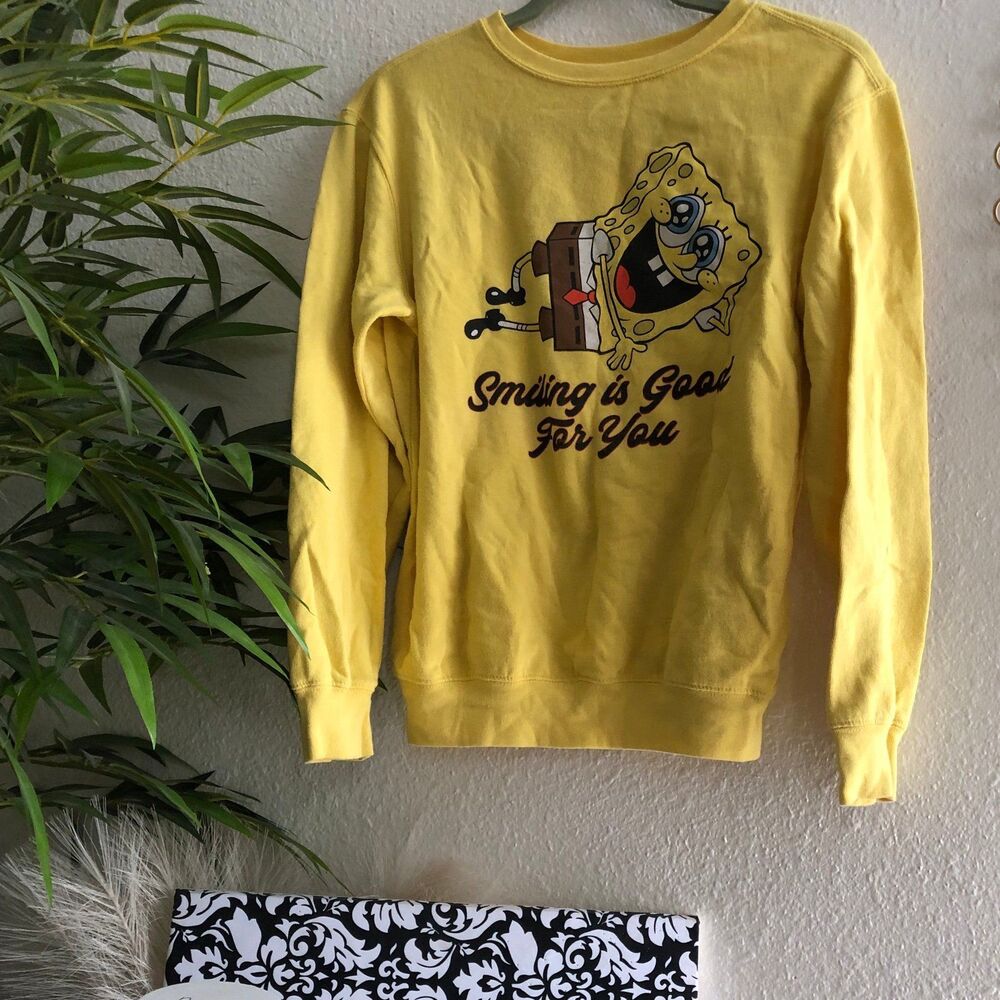 Yellow spongebob graphic sweater sweatshirt “Smiling is good for you”